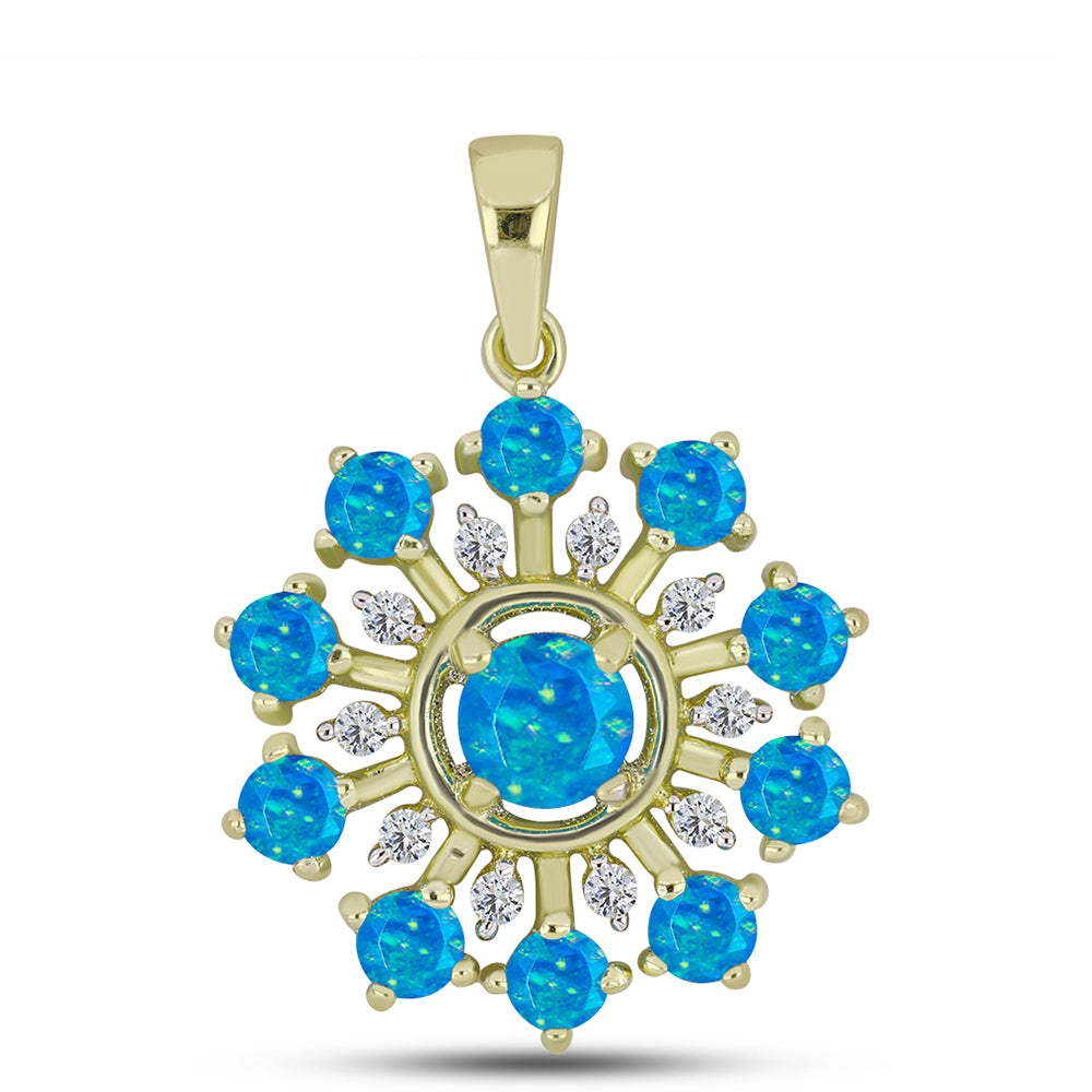 Goldplattierter Silberanhänger mit äthiopischem Paraiba-Blauopal und weißem Topas 1 