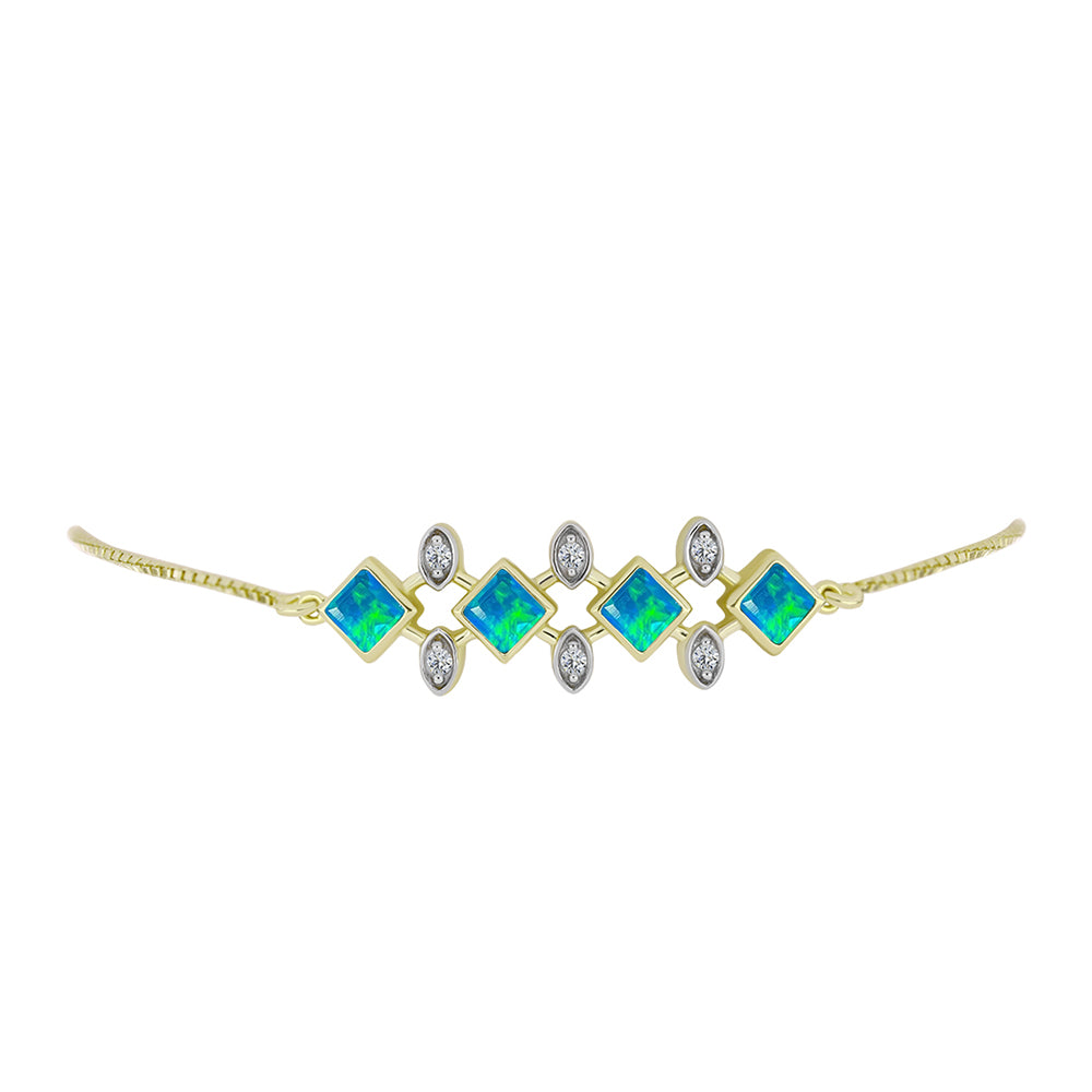 Goldplattiertes Silberarmband mit äthiopischem Paraiba-Blauopal und weißem Topas