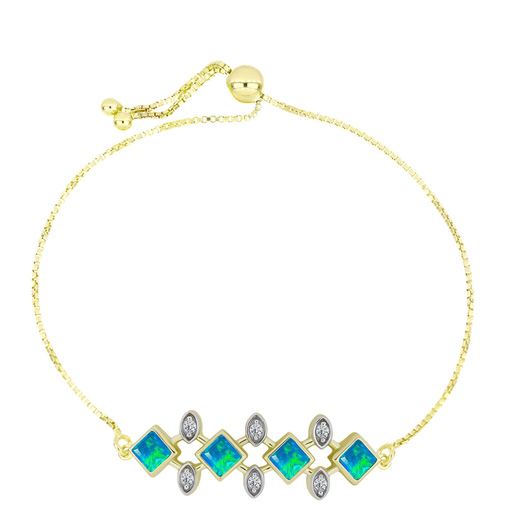 Goldplattiertes Silberarmband mit äthiopischem Paraiba-Blauopal und weißem Topas 1 