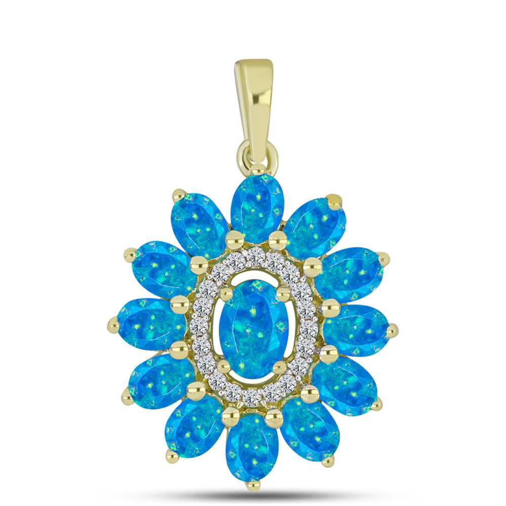 Goldplattierter Silberanhänger mit äthiopischem Paraiba-Blauopal und weißem Topas 1 