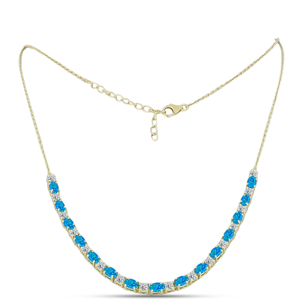 Goldplattierte Silberhalskette mit äthiopischem Paraiba-Blauopal und weißem Topas