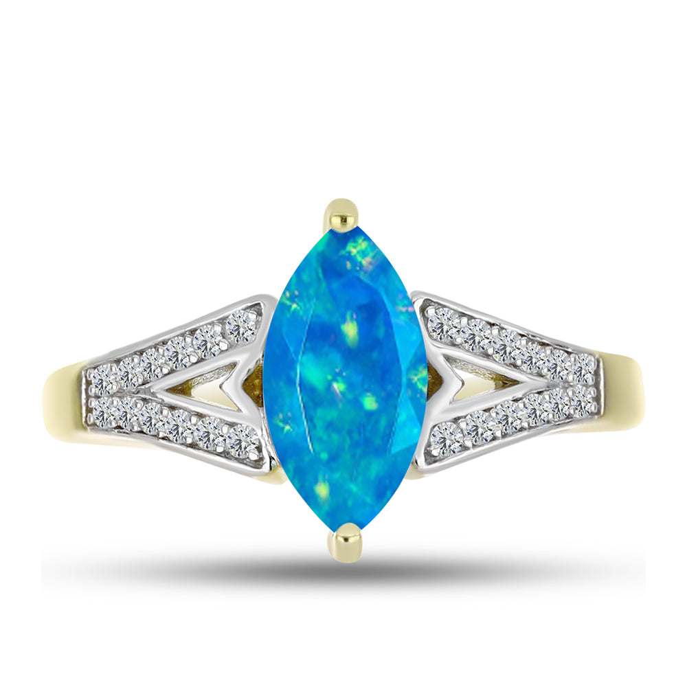 Goldplattierter Silberring mit äthiopischem Paraiba-Blauopal und weißem Topas 1 