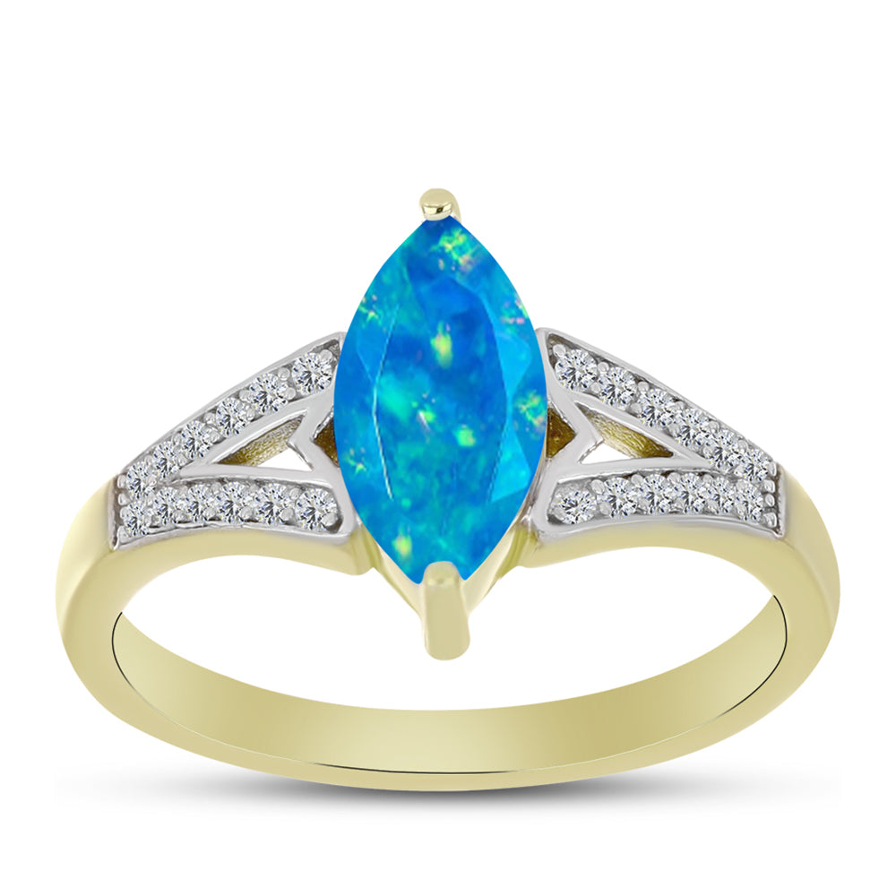 Goldplattierter Silberring mit äthiopischem Paraiba-Blauopal und weißem Topas