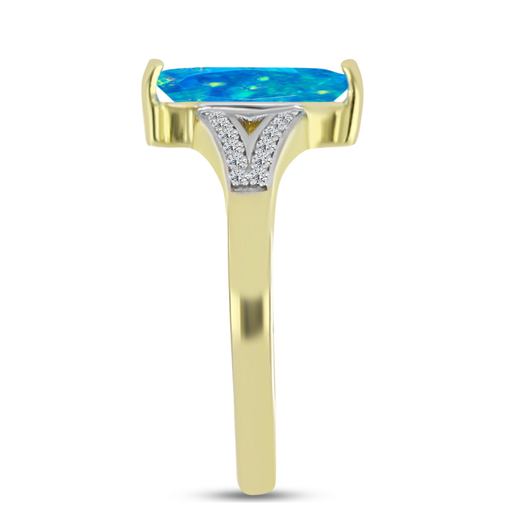 Goldplattierter Silberring mit äthiopischem Paraiba-Blauopal und weißem Topas 4 