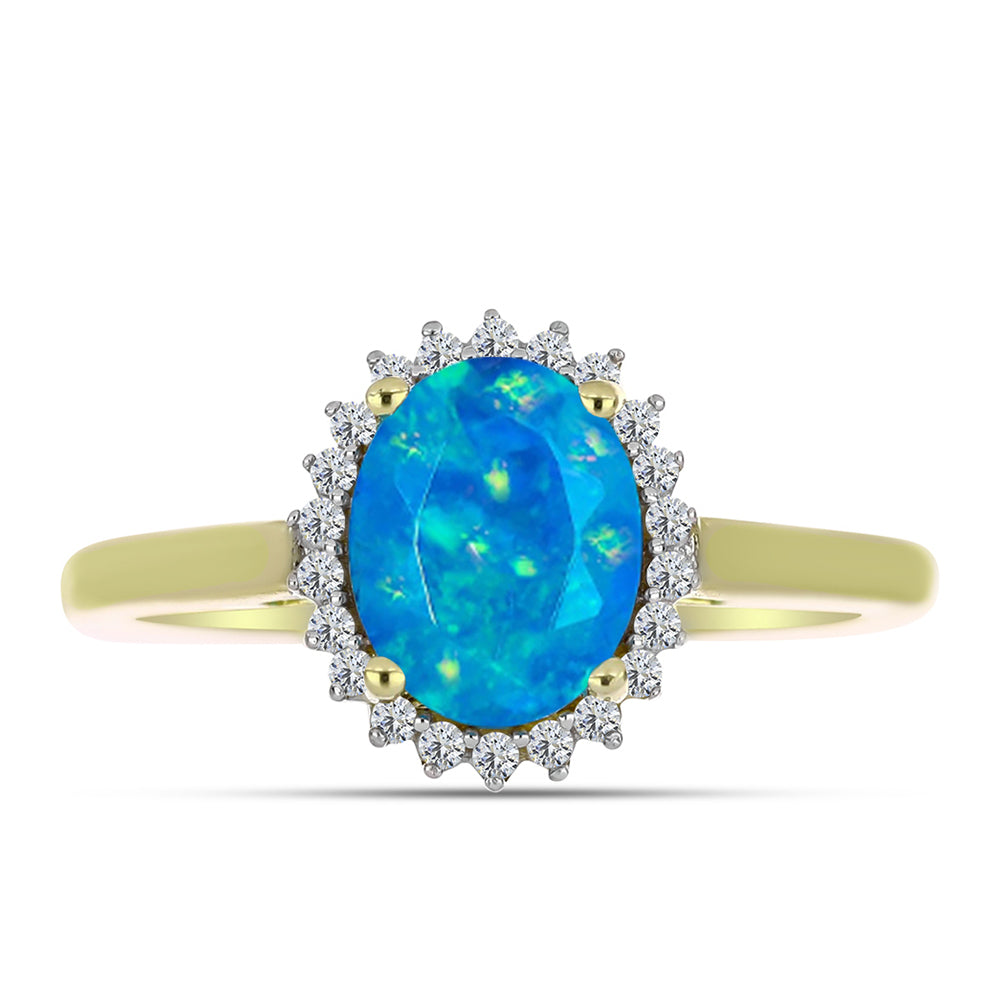 Goldplattierter Silberring mit äthiopischem Paraiba-Blauopal und weißem Topas 1 