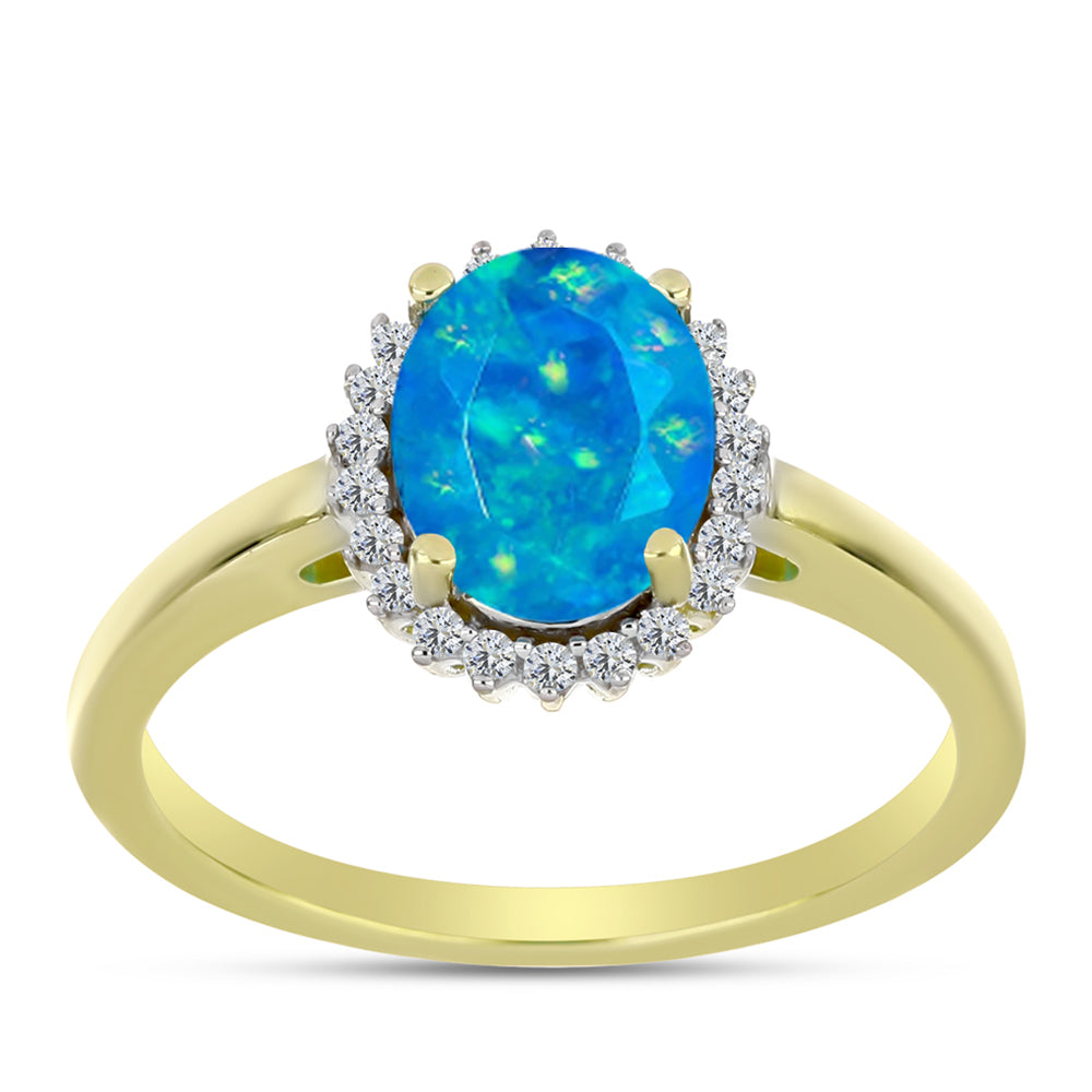 Goldplattierter Silberring mit äthiopischem Paraiba-Blauopal und weißem Topas