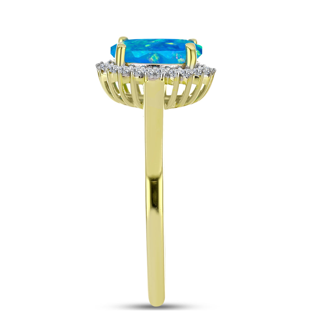Goldplattierter Silberring mit äthiopischem Paraiba-Blauopal und weißem Topas 4 