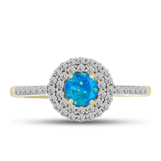 Goldplattierter Silberring mit äthiopischem Paraiba-Blauopal und weißem Topas