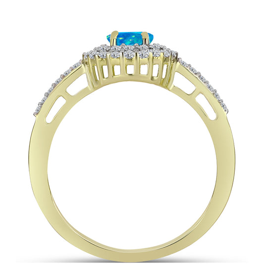 Goldplattierter Silberring mit äthiopischem Paraiba-Blauopal und weißem Topas
