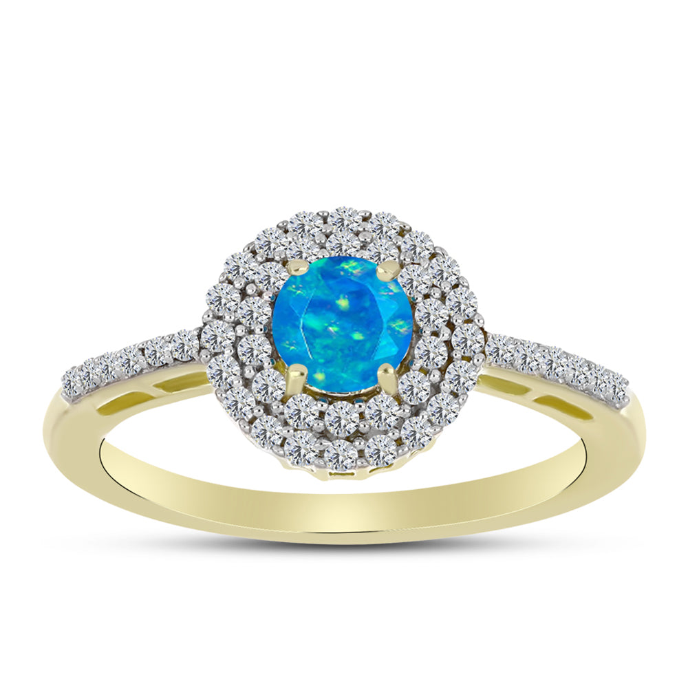 Goldplattierter Silberring mit äthiopischem Paraiba-Blauopal und weißem Topas