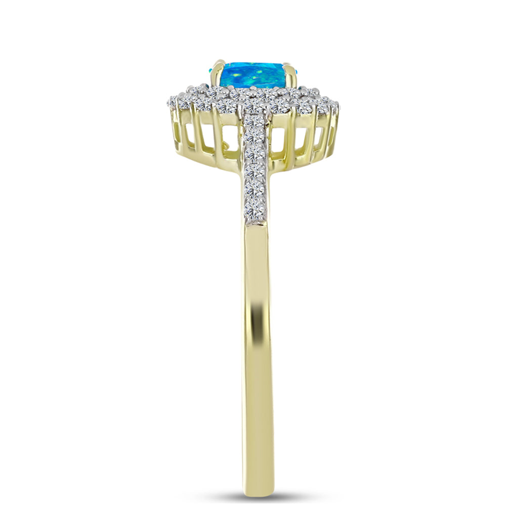 Goldplattierter Silberring mit äthiopischem Paraiba-Blauopal und weißem Topas