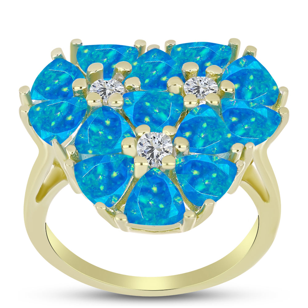 Goldplattierter Silberring mit äthiopischem Paraiba-Blauopal und weißem Topas