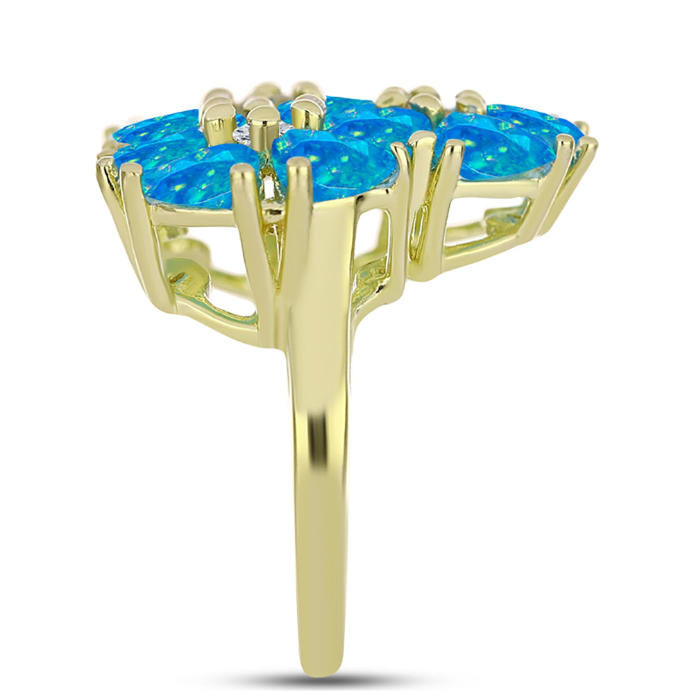 Goldplattierter Silberring mit äthiopischem Paraiba-Blauopal und weißem Topas 4 
