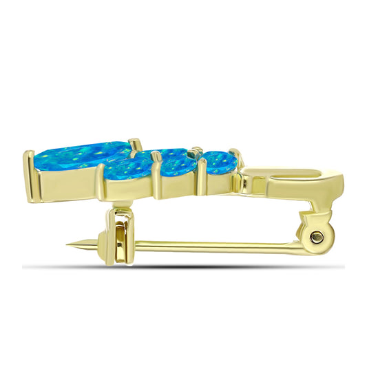 Goldplattierte Silberbrosche mit äthiopischem Paraiba-Blauopal