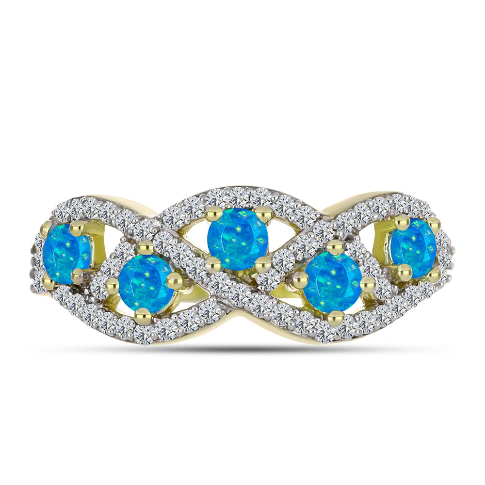 Goldplattierter Silberring mit äthiopischem Paraiba-Blauopal und weißem Topas