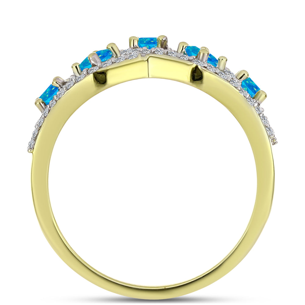 Goldplattierter Silberring mit äthiopischem Paraiba-Blauopal und weißem Topas