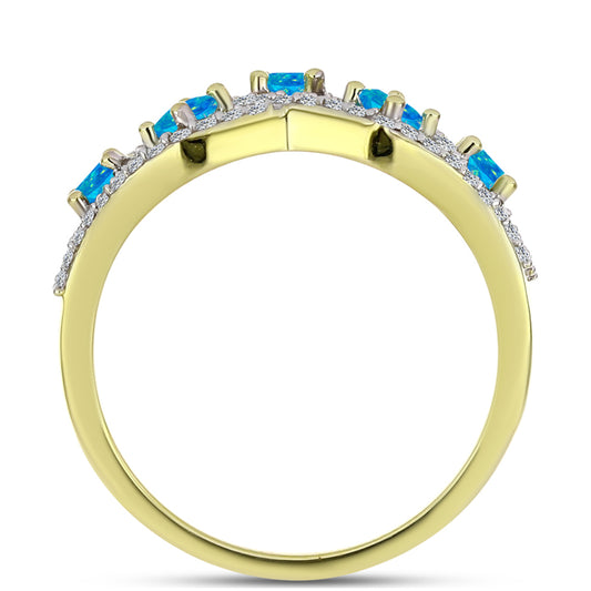 Goldplattierter Silberring mit äthiopischem Paraiba-Blauopal und weißem Topas