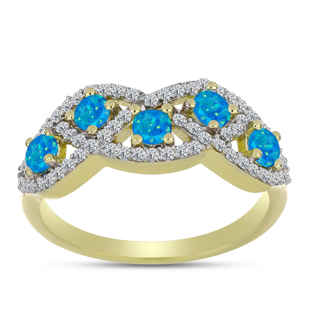 Goldplattierter Silberring mit äthiopischem Paraiba-Blauopal und weißem Topas 3 