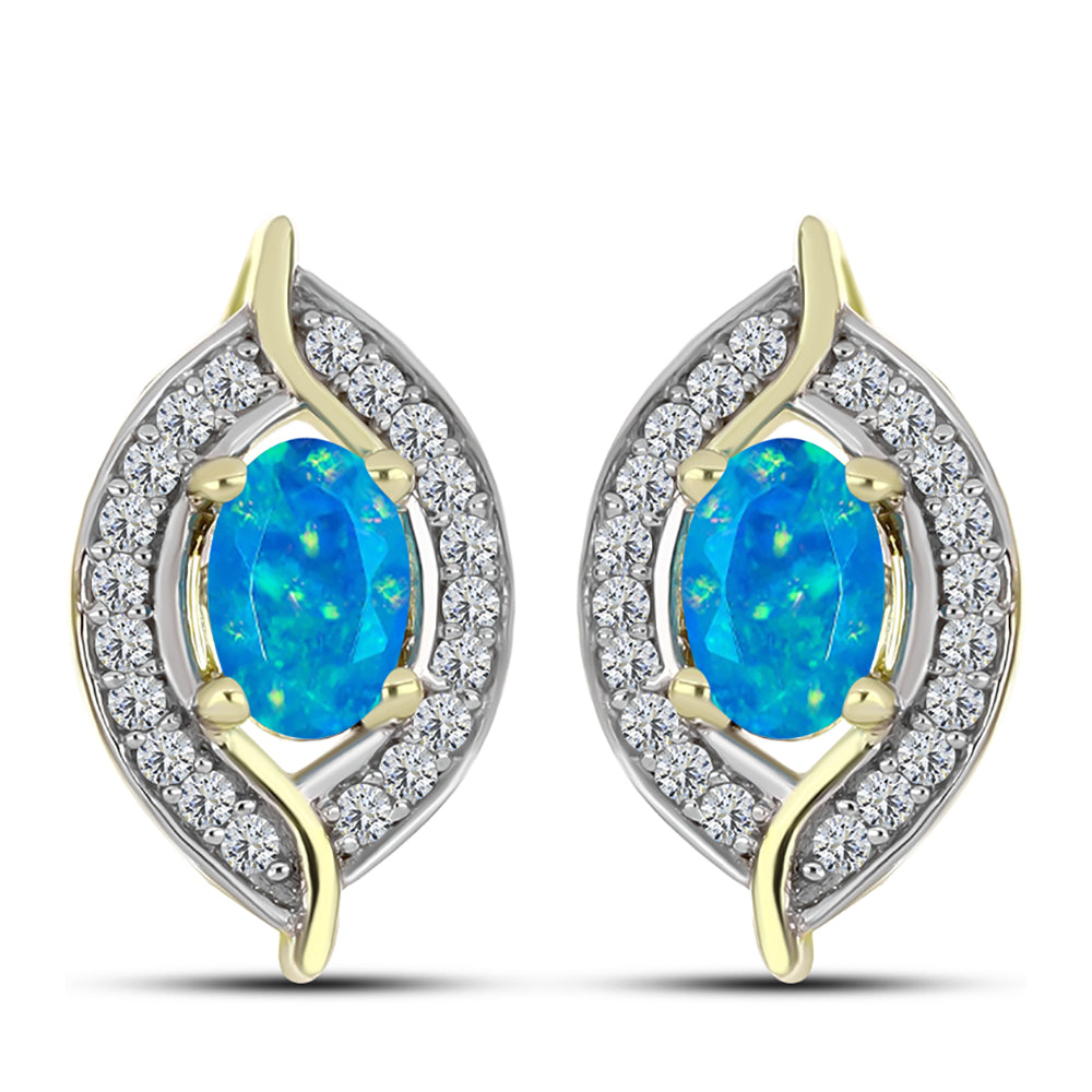 Goldplattierte Silberohrringe mit äthiopischem Paraiba-Blauopal und weißem Topas 1 