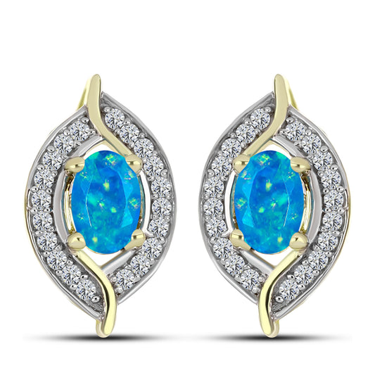 Goldplattierte Silberohrringe mit äthiopischem Paraiba-Blauopal und weißem Topas