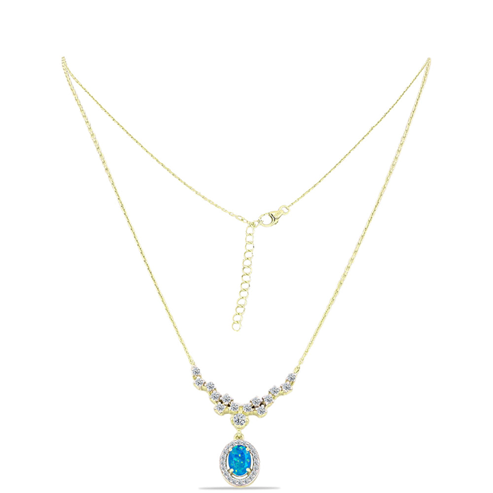 Goldplattierte Silberhalskette mit äthiopischem Paraiba-Blauopal und weißem Topas