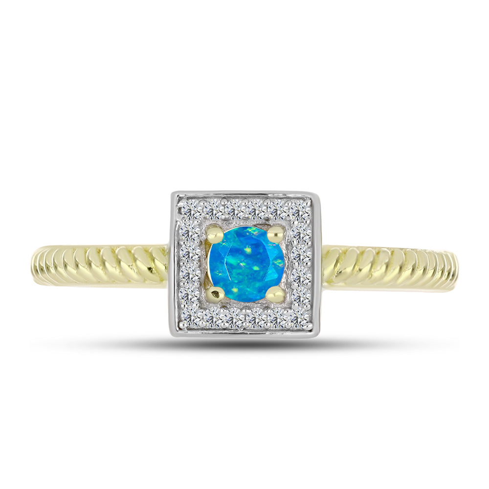 Goldplattierter Silberring mit äthiopischem Paraiba-Blauopal und weißem Topas 1 