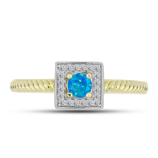 Goldplattierter Silberring mit äthiopischem Paraiba-Blauopal und weißem Topas