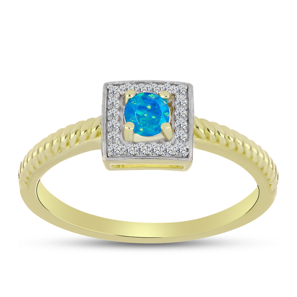 Goldplattierter Silberring mit äthiopischem Paraiba-Blauopal und weißem Topas