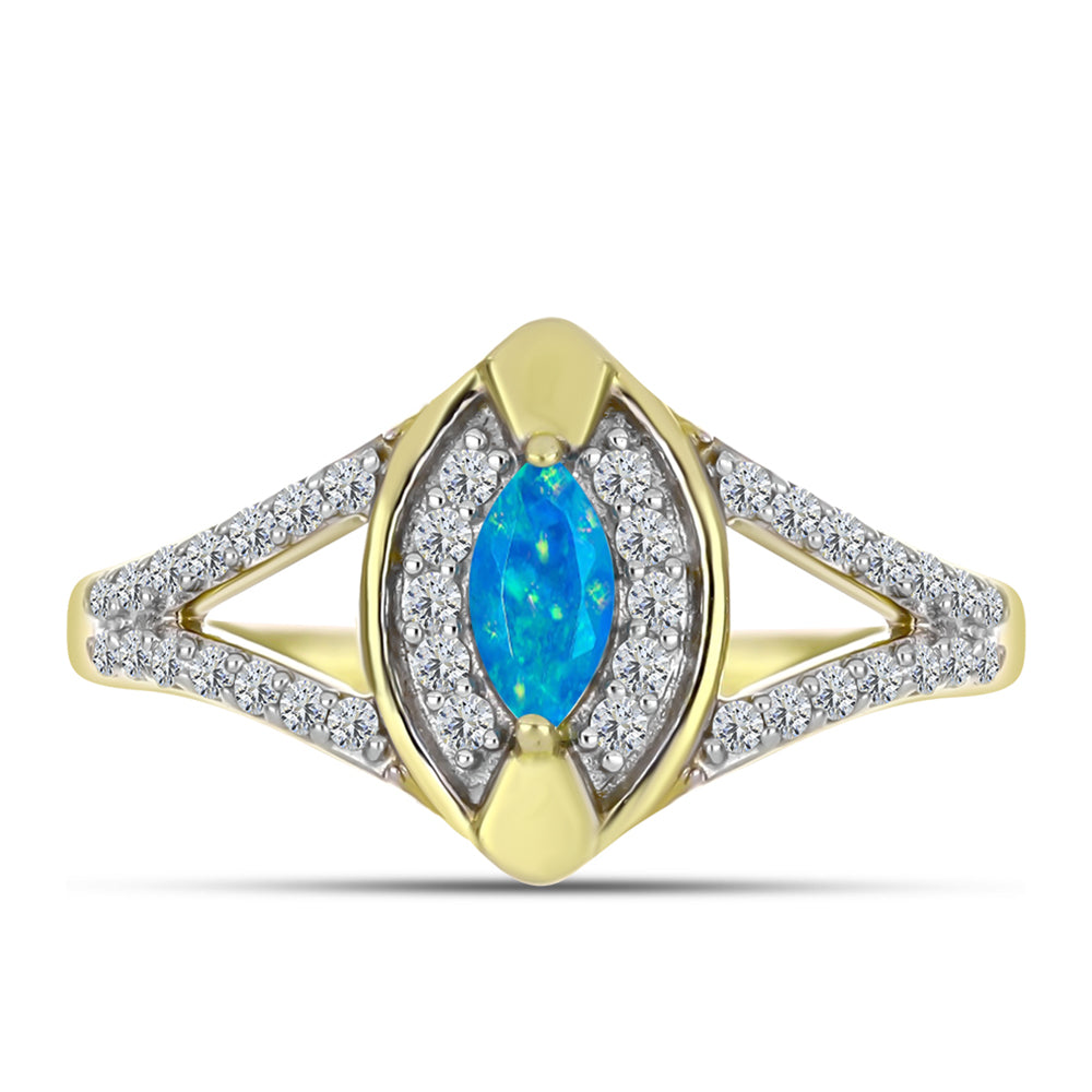 Goldplattierter Silberring mit äthiopischem Paraiba-Blauopal und weißem Topas