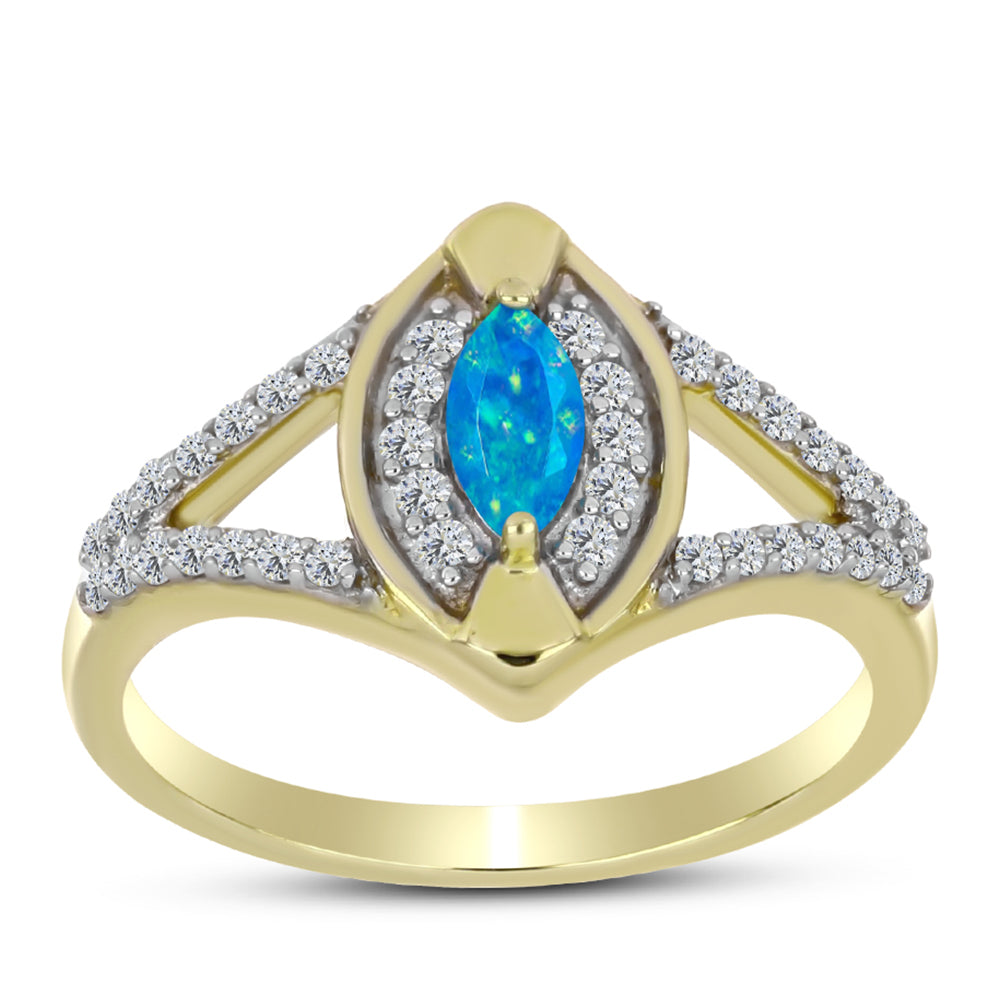 Goldplattierter Silberring mit äthiopischem Paraiba-Blauopal und weißem Topas