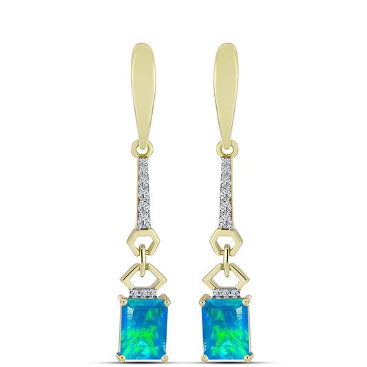 Goldplattierte Silberohrringe mit äthiopischem Paraiba-Blauopal und weißem Topas