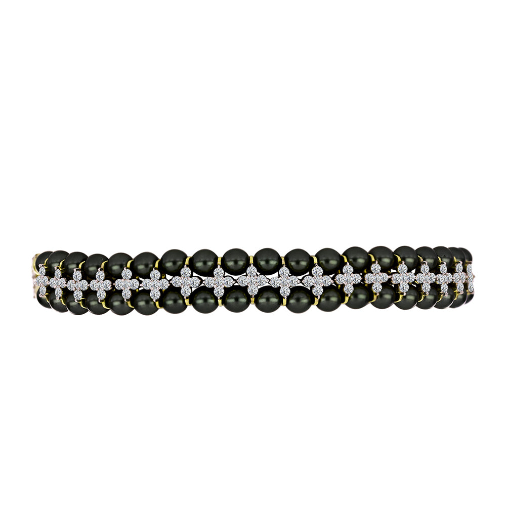 Goldplattiertes Silberarmband mit Tahitigrüne-Illusion Süßwasserperle und weißem Topas 1 