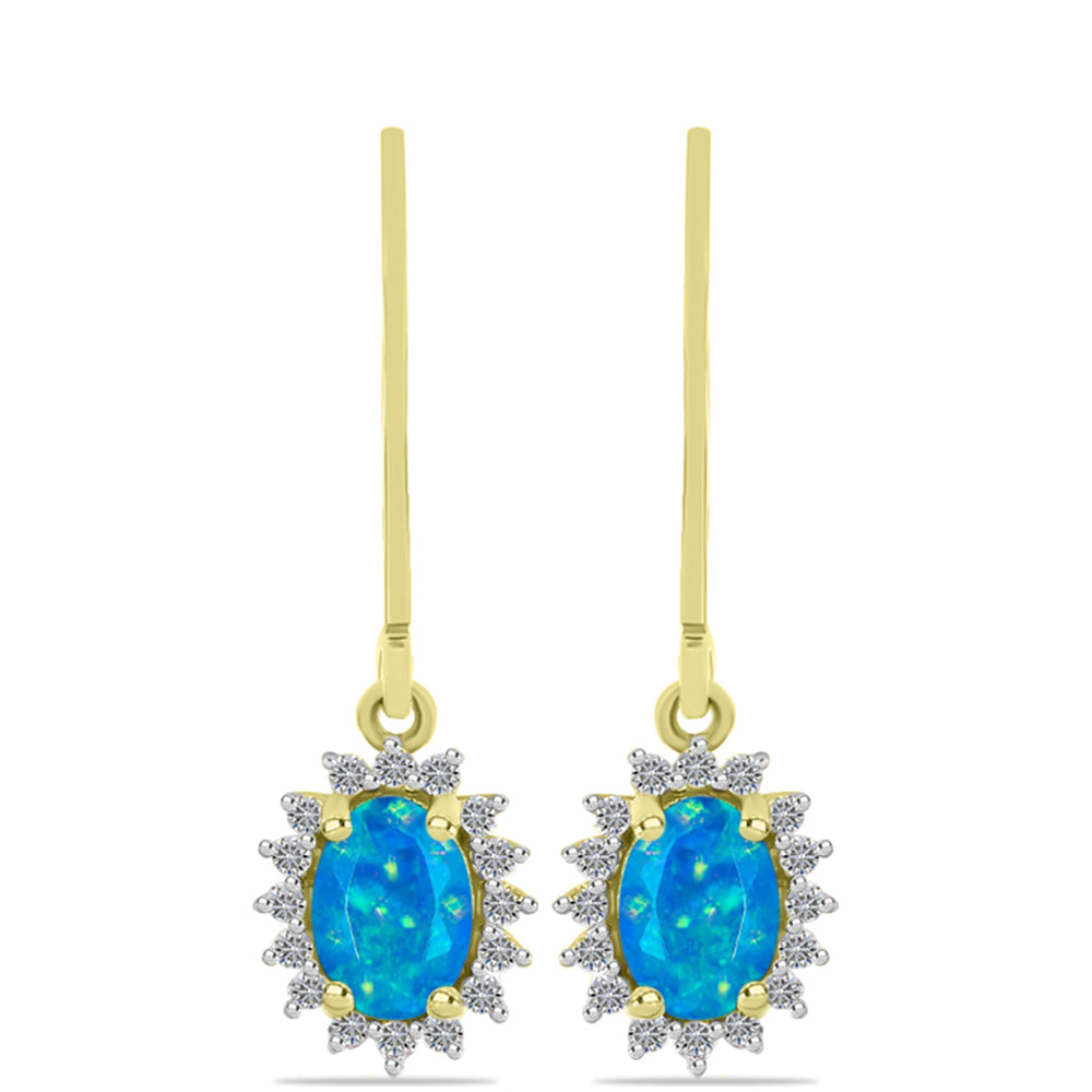 Goldplattierte Silberohrringe mit äthiopischem Paraiba-Blauopal und weißem Topas