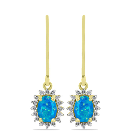 Goldplattierte Silberohrringe mit äthiopischem Paraiba-Blauopal und weißem Topas