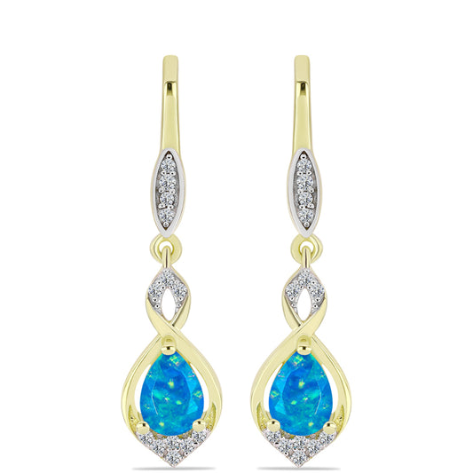Goldplattierte Silberohrringe mit äthiopischem Paraiba-Blauopal und weißem Topas