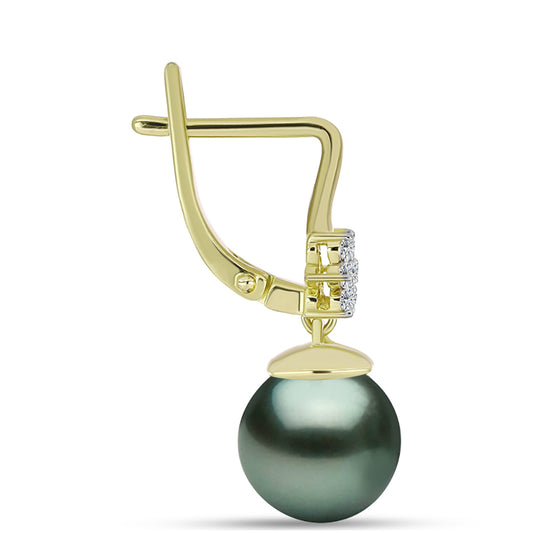 Goldplattierte Silberohrringe mit Tahitigrüne-Illusion Süßwasserperle und weißem Topas