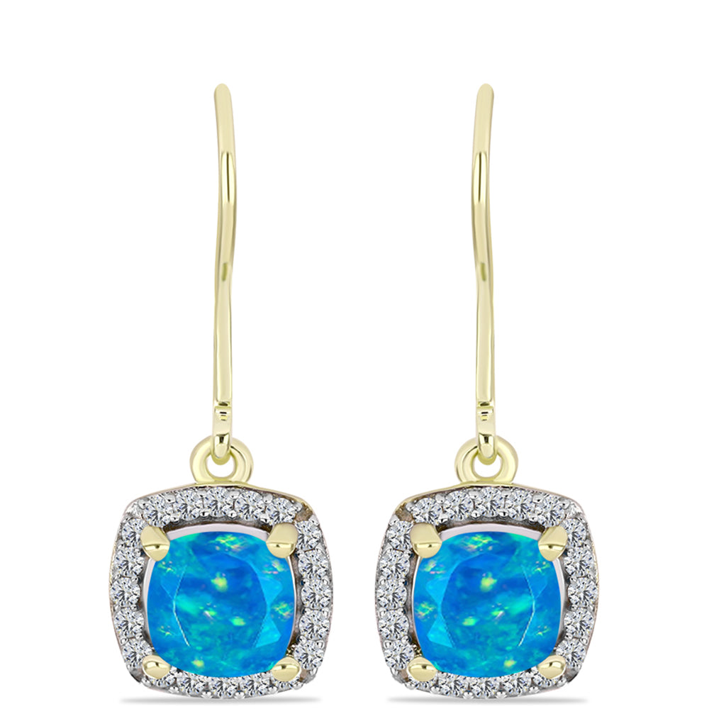 Goldplattierte Silberohrringe mit äthiopischem Paraiba-Blauopal und weißem Topas 1 