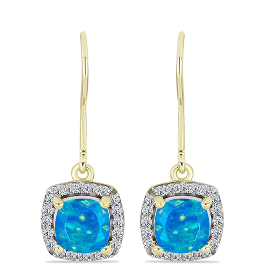 Goldplattierte Silberohrringe mit äthiopischem Paraiba-Blauopal und weißem Topas