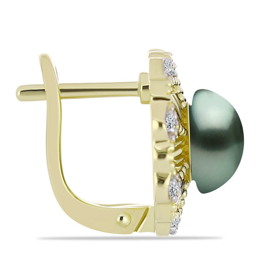 Goldplattierte Silberohrringe mit Tahitigrüne-Illusion Süßwasserperle und weißem Topas