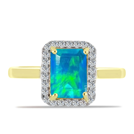 Goldplattierter Silberring mit äthiopischem Paraiba-Blauopal und weißem Topas