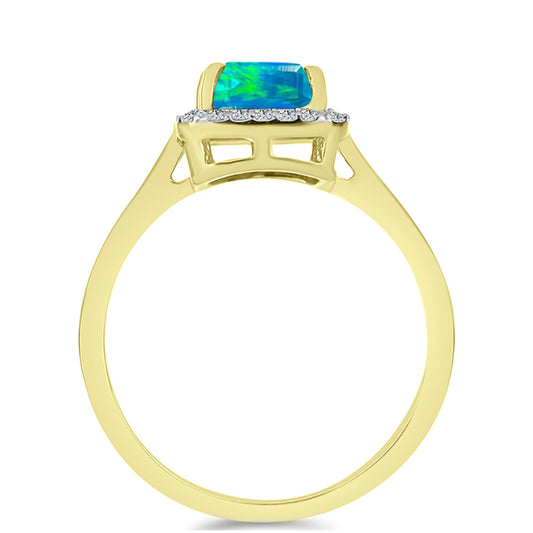 Goldplattierter Silberring mit äthiopischem Paraiba-Blauopal und weißem Topas