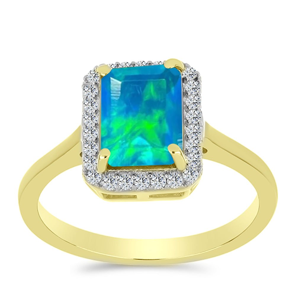 Goldplattierter Silberring mit äthiopischem Paraiba-Blauopal und weißem Topas