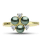 Goldplattierter Silberring mit Tahitigrüne-Illusion Süßwasserperle und weißem Topas