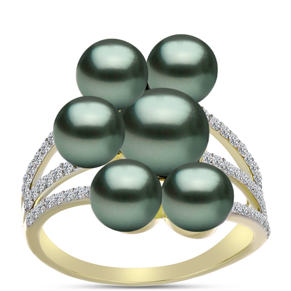 Goldplattierter Silberring mit Tahitigrüne-Illusion Süßwasserperle und weißem Topas 3 