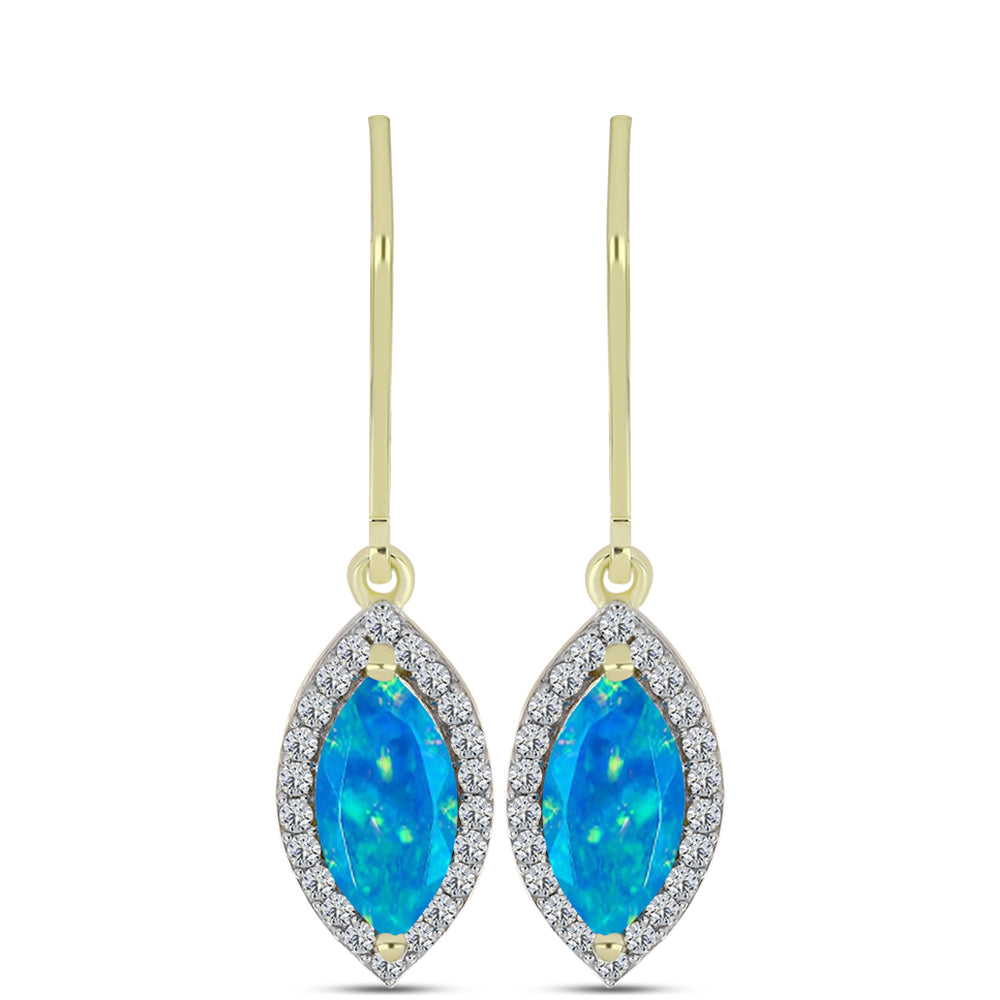 Goldplattierte Silberohrringe mit äthiopischem Paraiba-Blauopal und weißem Topas 1 
