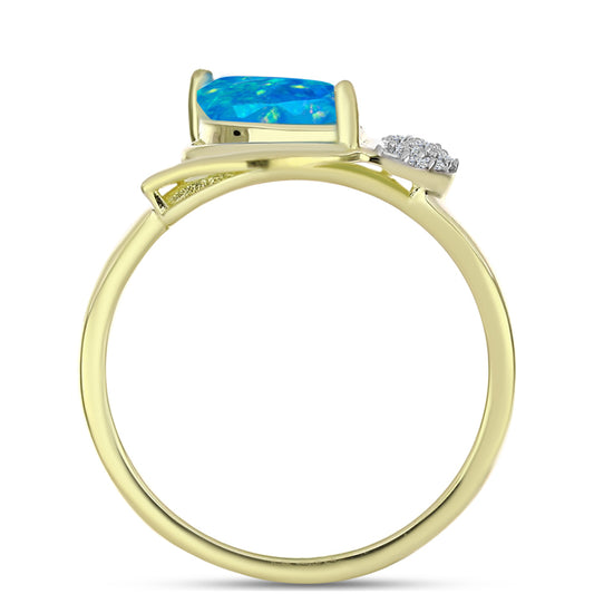 Goldplattierter Silberring mit äthiopischem Paraiba-Blauopal und weißem Topas