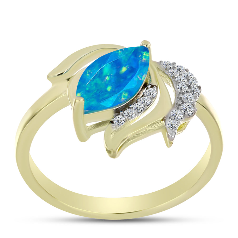 Goldplattierter Silberring mit äthiopischem Paraiba-Blauopal und weißem Topas 3 