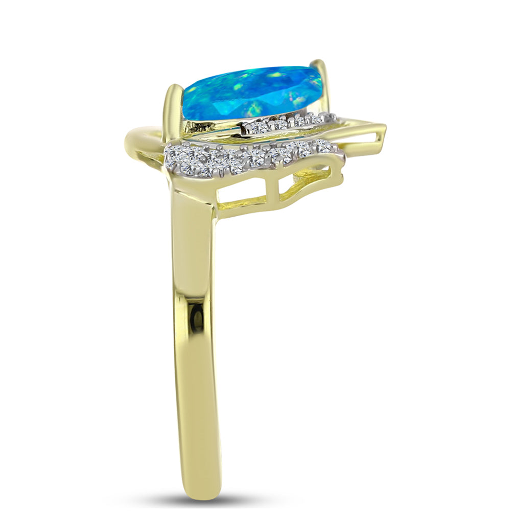 Goldplattierter Silberring mit äthiopischem Paraiba-Blauopal und weißem Topas 4 