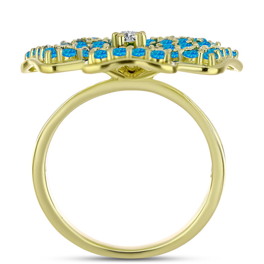 Goldplattierter Silberring mit äthiopischem Paraiba-Blauopal und weißem Topas