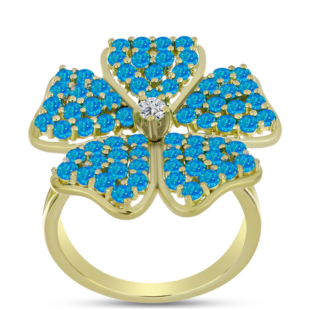 Goldplattierter Silberring mit äthiopischem Paraiba-Blauopal und weißem Topas 3 